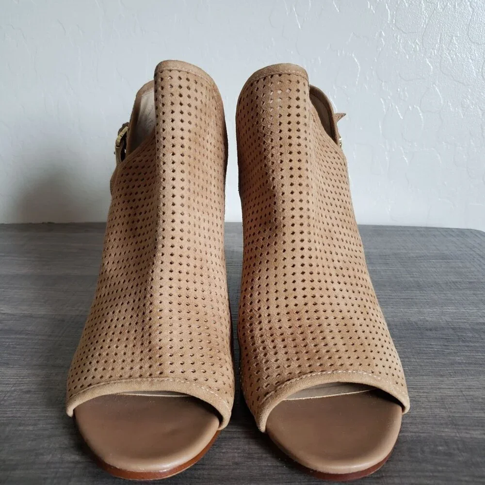 Sam Edelman Easton Perforated Suede Peep Toe Ankle Booties Brown Size Women's 11